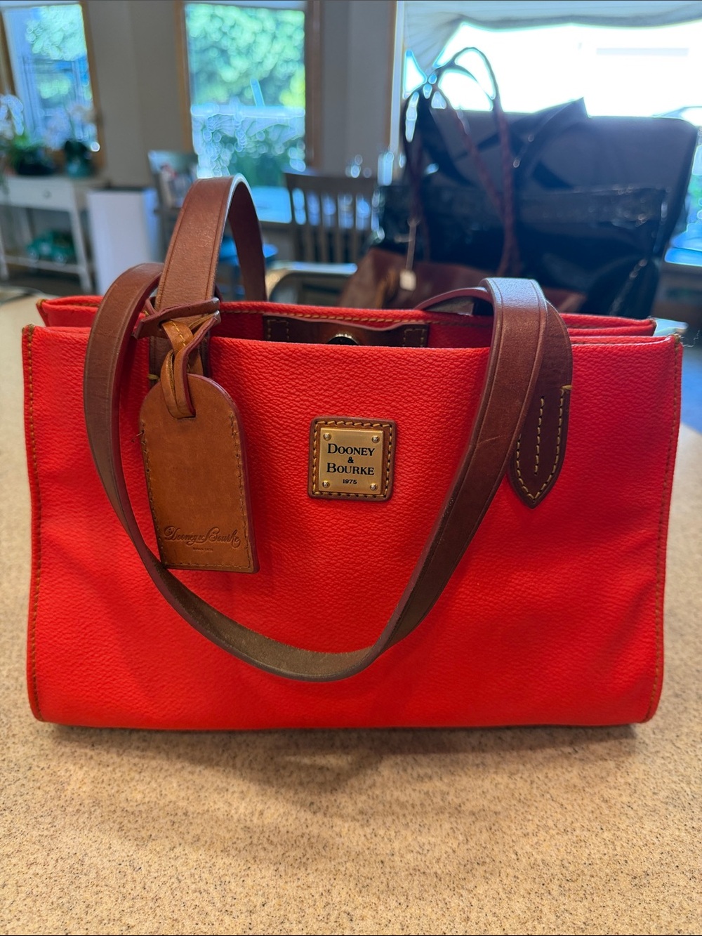 Dooney & Bourke Red Canvas Satchel with Brown Leather Trim - Picture 1 of 14